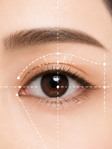 Diagram illustrating the measurement and analysis of eye size, shape, and left-right balance