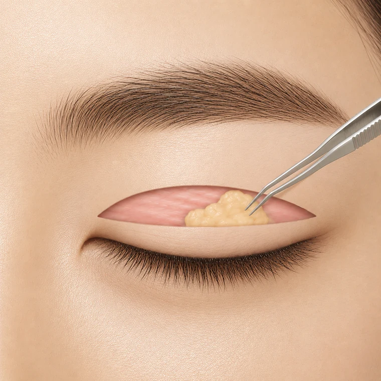 Illustration of removing unnecessary skin and fat after incision