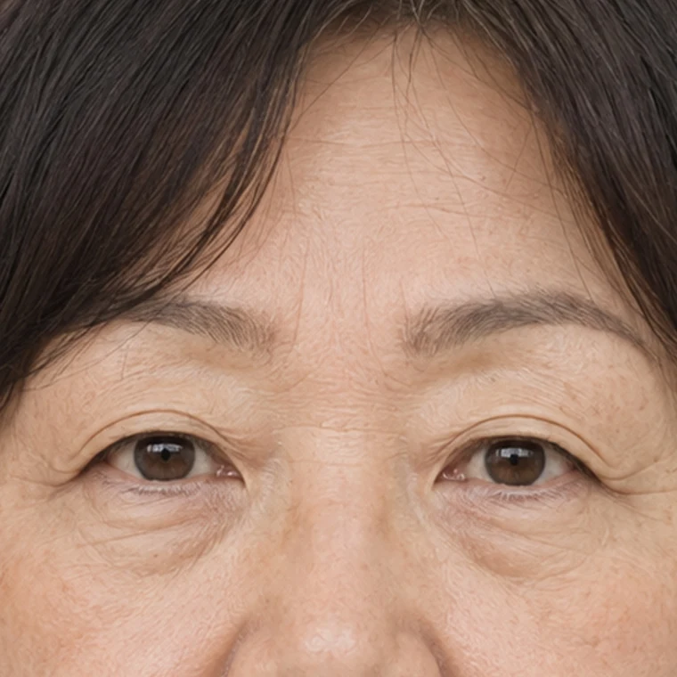 目の上下の皮膚のたるみと小じわが複合的に現れた場合